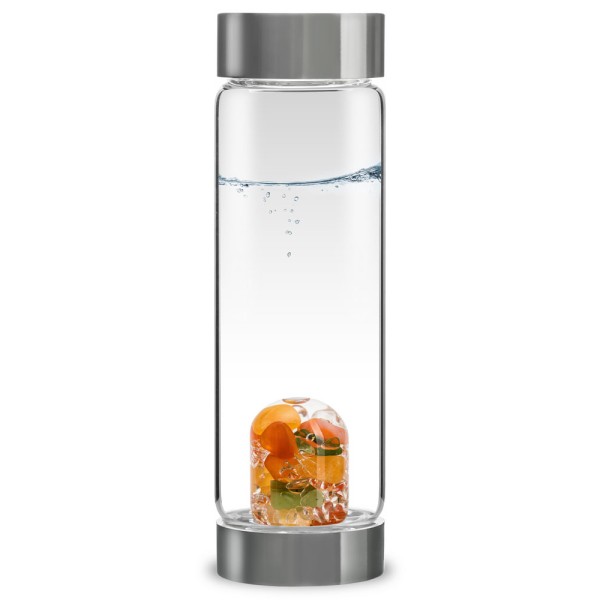 Steklenička za vodo ViA - Sreča kristal: karneol, žad, oranžni kalcit, kamena strela