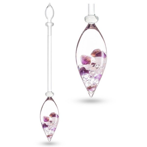 vrč in ogrlica s kristali: ametist, roževec in kamena strela