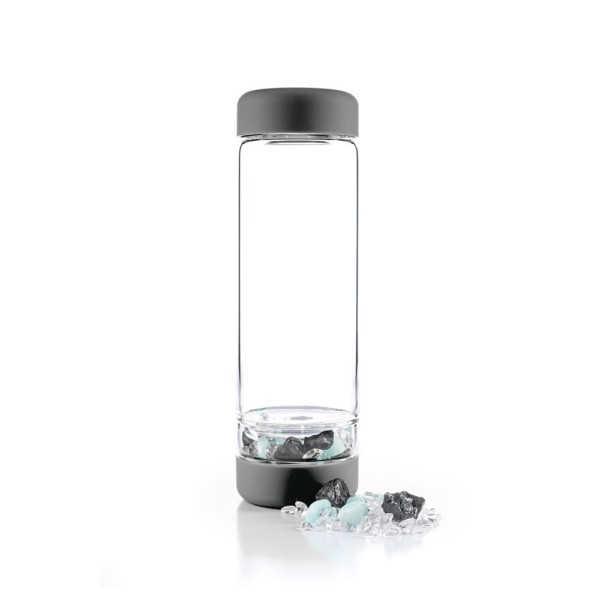 steklenička kristal akvamarin, šungit, kamena strela