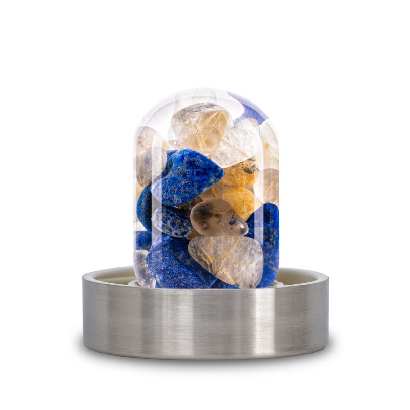 Kristal v steklenički: lapis lazuli, kamena strela z rutilom